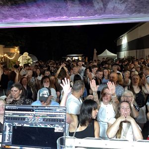 Tanzendes Publikum vor dem DJ Trailer